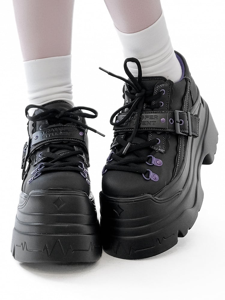 - Platform Strap Closure Black Design Shoes Lace-up Buckle Punk