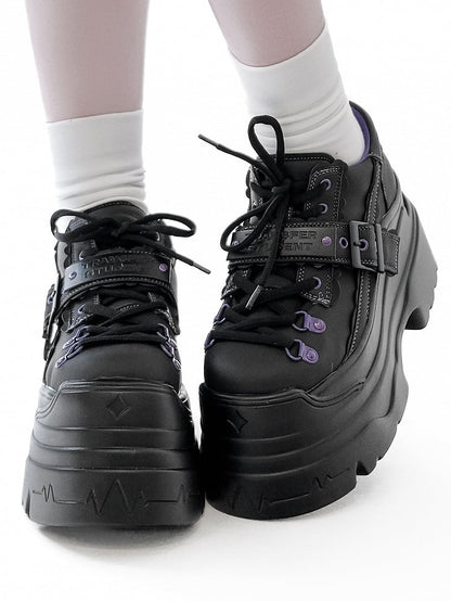 - Platform Strap Closure Black Design Shoes Lace-up Buckle Punk