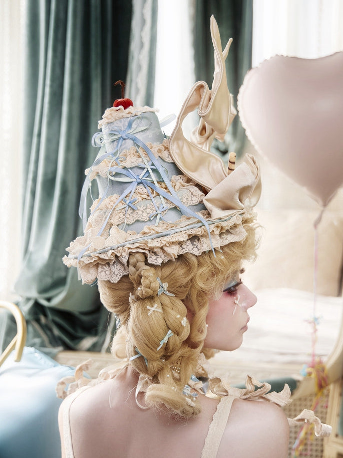 Cake Hat Decorated with Cherries, Cookies, Lace & Bow Accents - Blood Supply