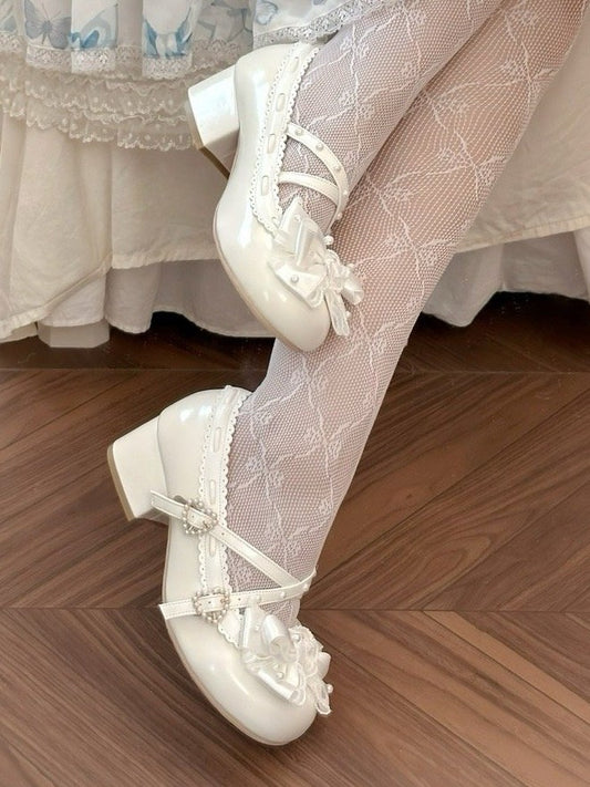 Mid White Sophisticated Lolita - Decor Beads Heels