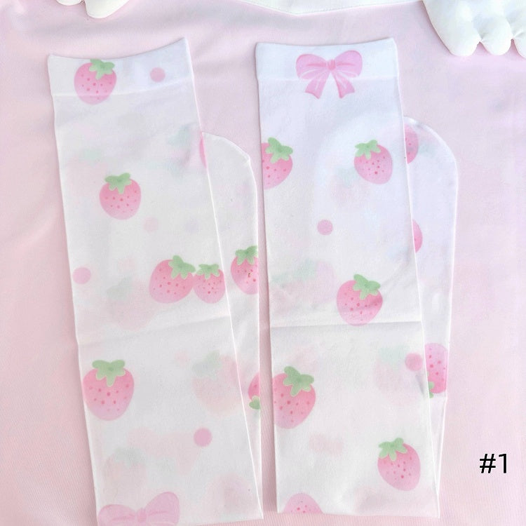 Socks 2 Strawberry Options with Print Over-the-Knee Pink