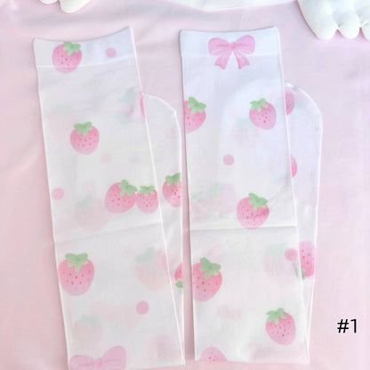 Socks 2 Strawberry Options with Print Over-the-Knee Pink