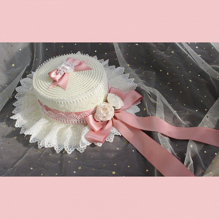 Accents and Lolita Ruffled Straw Flower Lace Options – 9 Hat with Bow Color