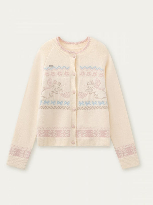Pattern Cat Knit Vintage with Beige Sweater Design
