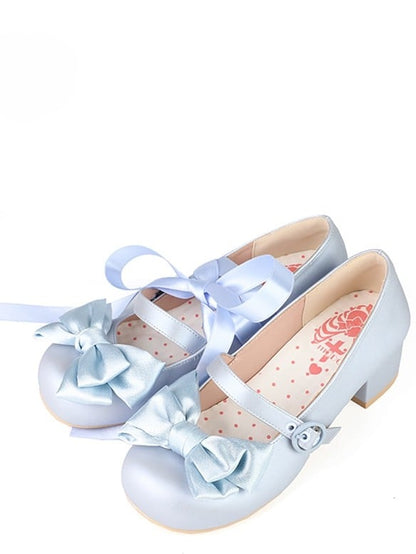 Sweet Janes Mary Ankle - Lolita Bow Top PU Blue at Round Low-heel Lace-up Toe