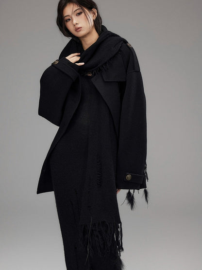 Black Long Distressed Scarf with Fringe - Low pixel