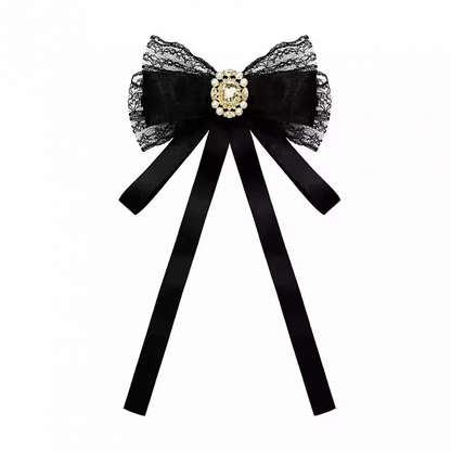 Tie Accent Satin with Black Bow Lace Rhinestone