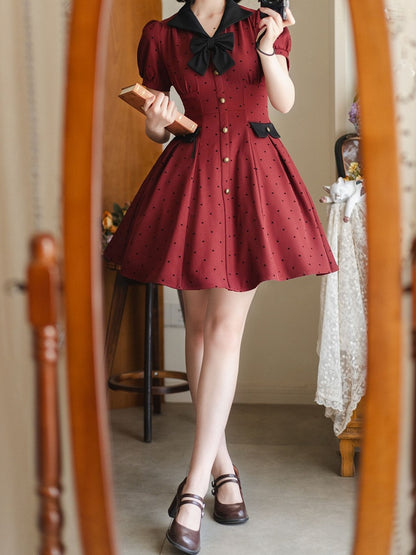 Muster Herzförmige Kleine Kleid Retro Puff Rote Ärmel Mode Schwarz