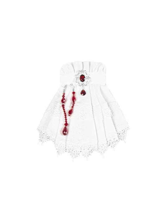 Bead Jabot Red White Lolita with Chains Gothic Brooch