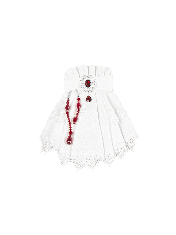 White Gothic Lolita Jabot Brooch with Red Bead Chains - With PUJI