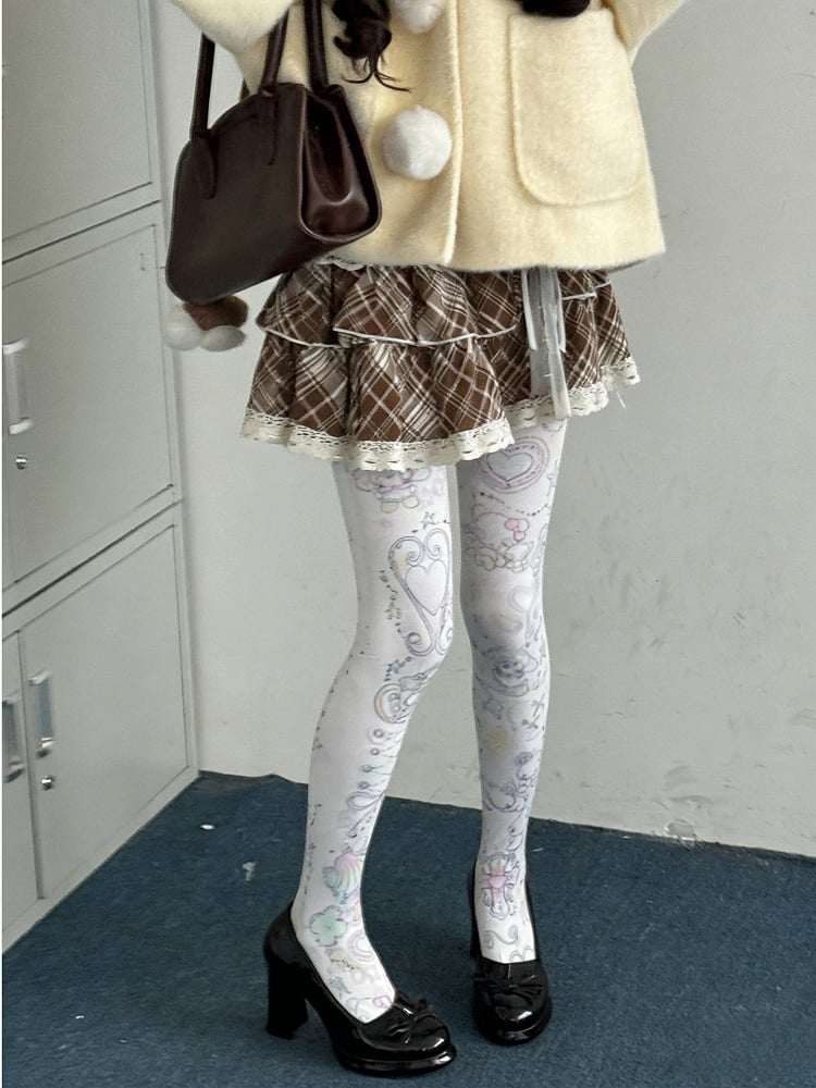 Pastel Cartoon Print Pantyhose