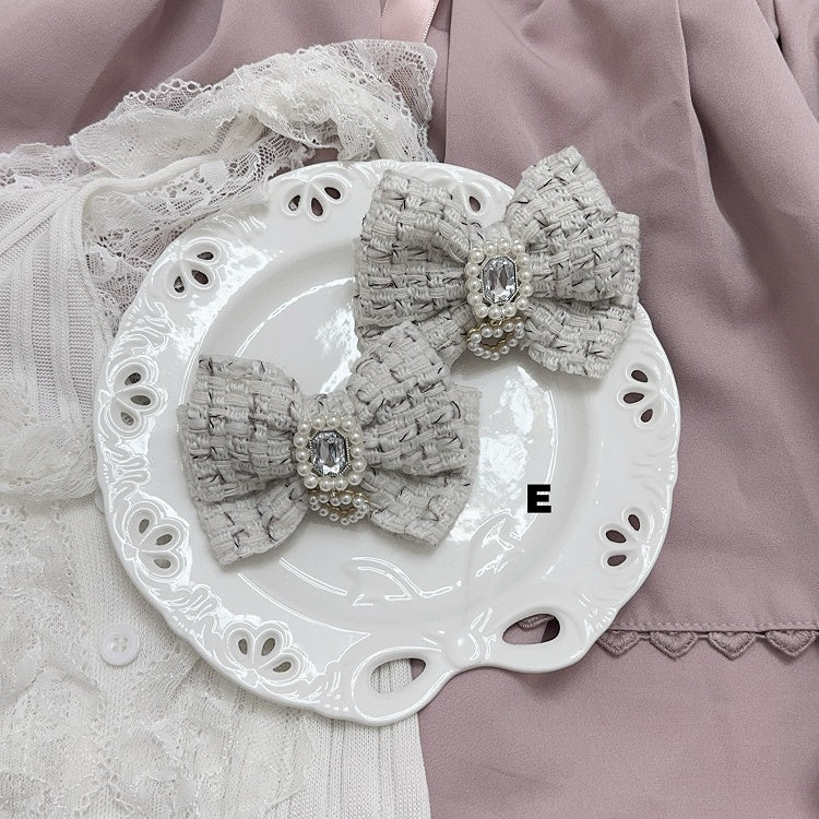 アクセントオプション ビーズハートチャーム ラインストーン ジライケイ ボウヘアクリップ 5個