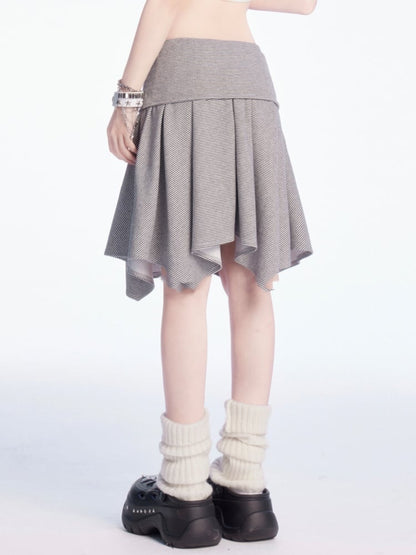 and Waist Asymmetrical Hem Low White Gray Star Print