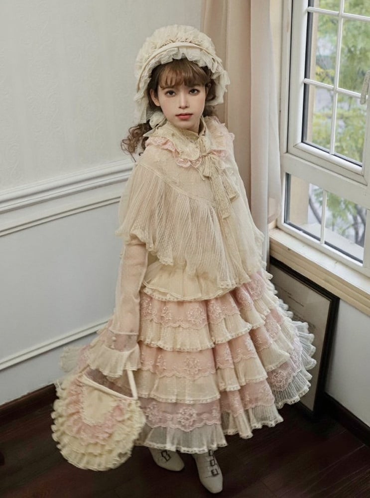 Beige Elegant Details Striped Lolita Shawl