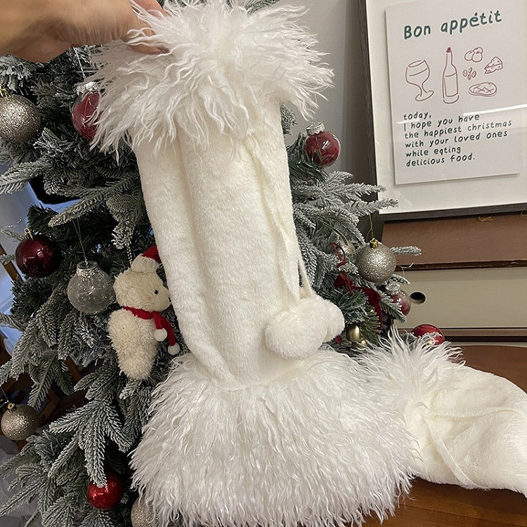 ハート型ポンポン付きホワイトロリータシャギーカフスレッグウォーマー