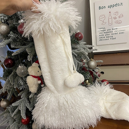 ハート型ポンポン付きホワイトロリータシャギーカフスレッグウォーマー