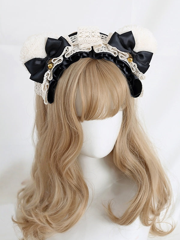 White KC Sweet Available Ear Bowknot 9 Lace Lolita Lovely - Colors Bear