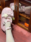 Bowknot Muster Details Lolita Riemen Gestreift Rosa Plattformen Schnalle Stern