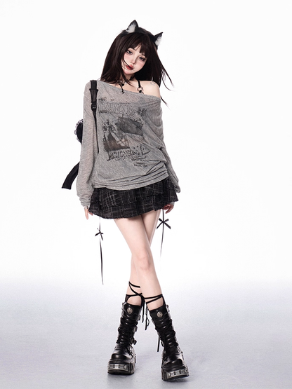 Plaid Tiered Skirt Black Buckle Belt Decorated Bowknots