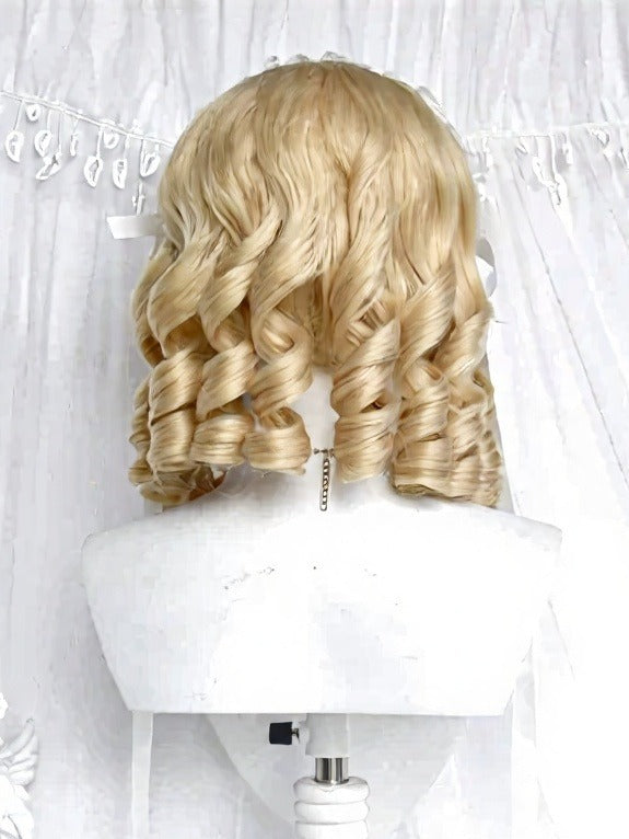 Blonde 40cm Short Roman Curly Wig with Full Bangs - Sinwavy