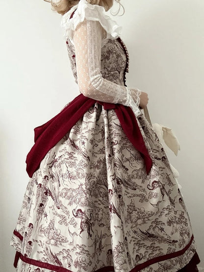 Animals and Bodice Elegant Forest with Corset Print Lolita Dress Red
