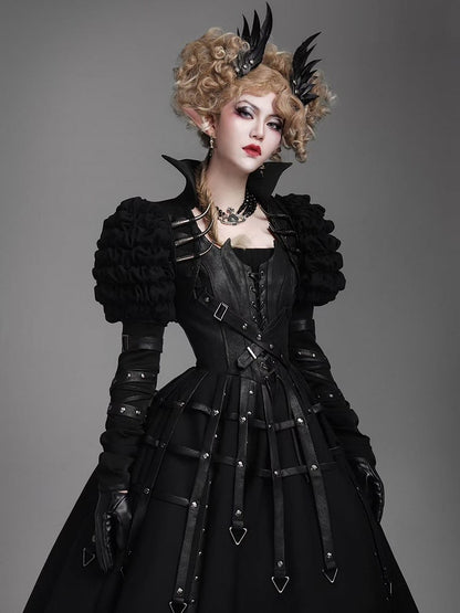 Black Collared Cropped Jacket with Spine Studs - FOXTROT