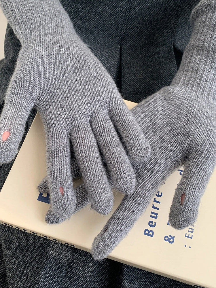 Knit (4 Long Gloves Ribbed Wool-Blend Colors)