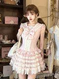 Rosa Chiffon-Top mit Seemanns-Kragenärmeln und