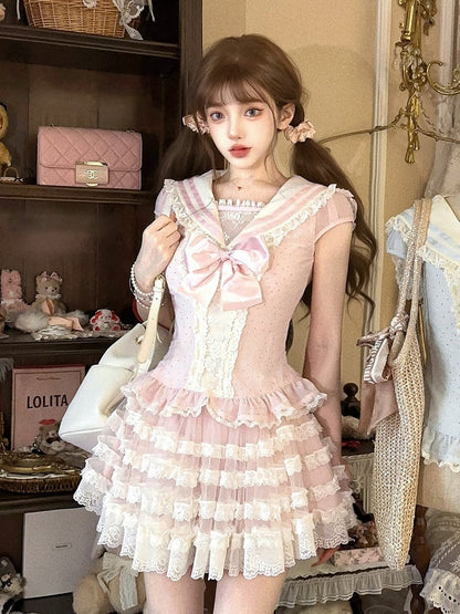 Rosa Chiffon-Top mit Seemanns-Kragenärmeln und