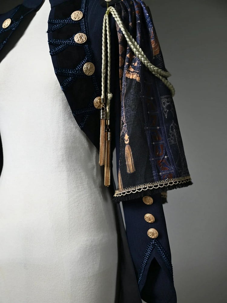 Dark Blue Detachable One-Shoulder Cape Coat