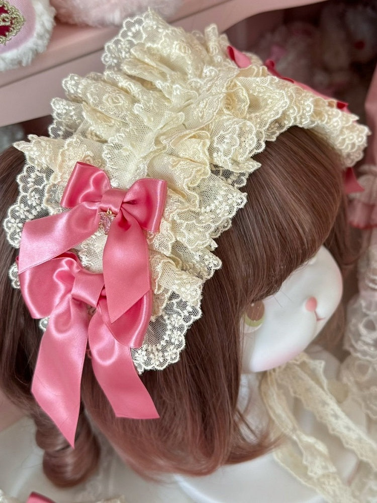 Bowknot BeigePink Ruffled Details Hairband