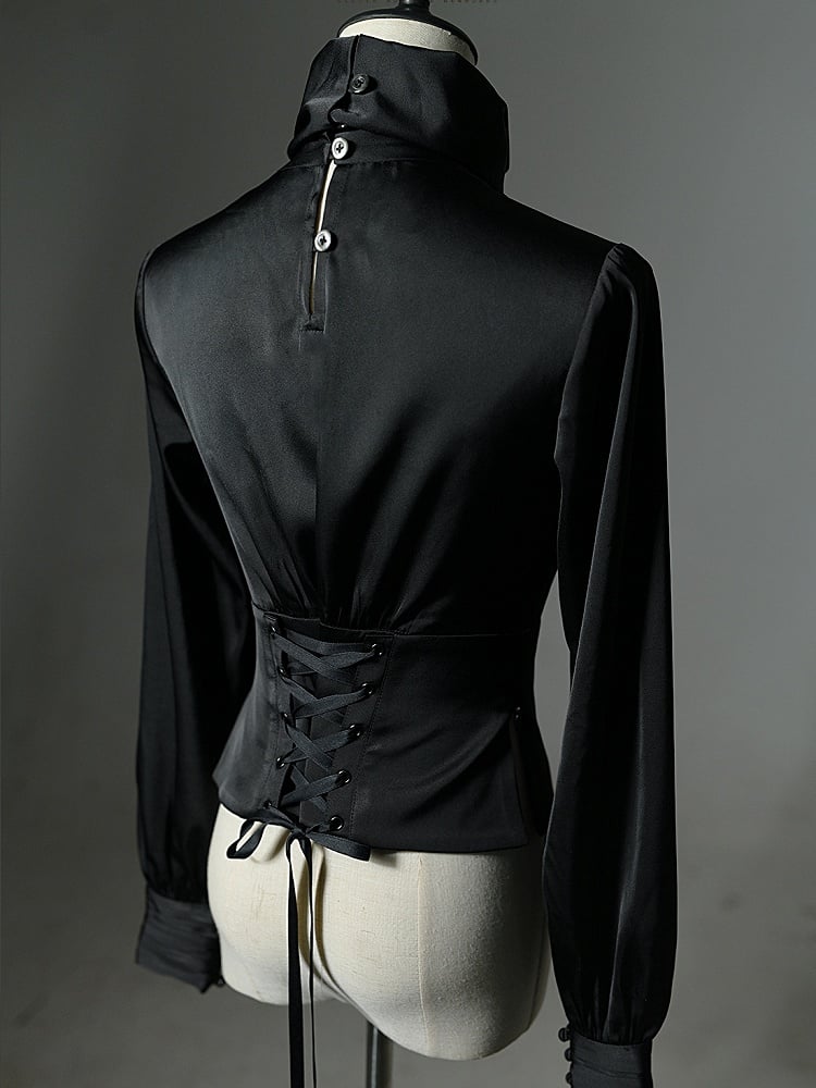 Neck Ouji Gothic Black Lolita Top Satin High