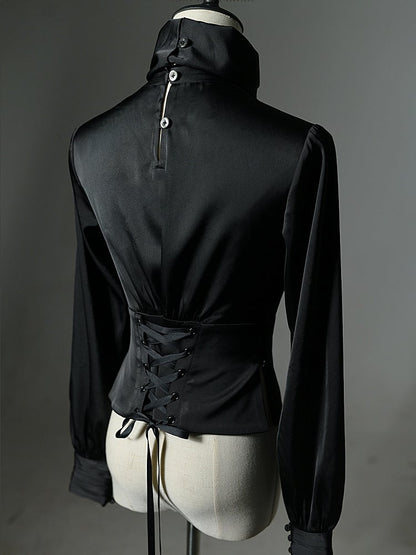 Neck Ouji Gothic Black Lolita Top Satin High