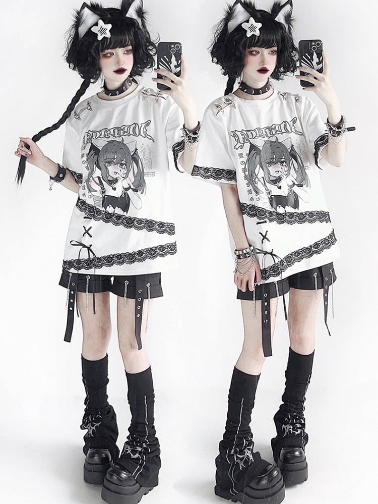 Y2K Print Black Over-the-Knee Flared Leg Warmers