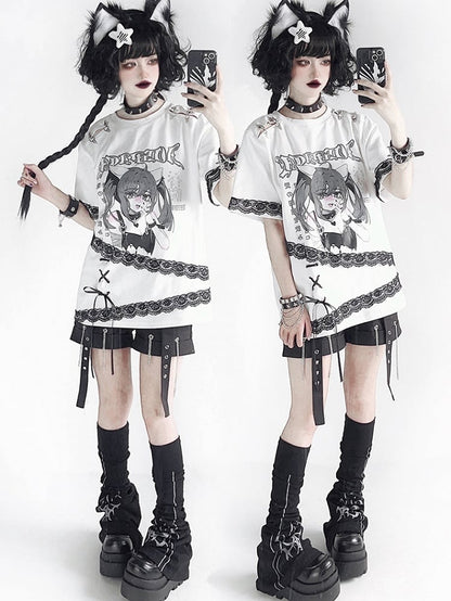 Y2K Print Black Over-the-Knee Flared Leg Warmers