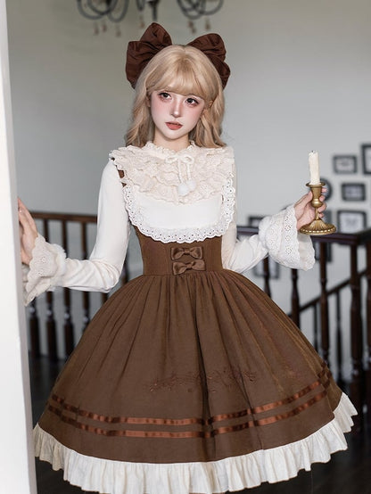 Lolita Dress Violin Boned Brown Version Under Short Classic Bust Waist with Embroidery