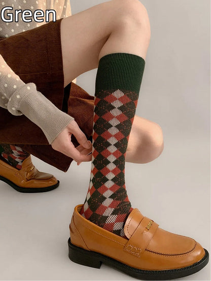 Colors) (5 Argyle Knit Calf Socks