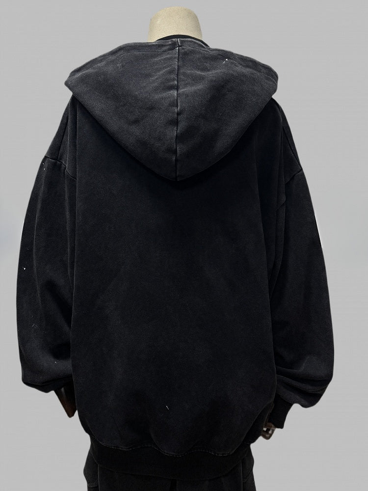 Applikation Wasteland Hoodie Punk Ink Jacke mit Print Letters Schwarz