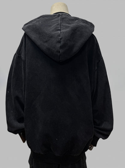 Applikation Wasteland Hoodie Punk Ink Jacke mit Print Letters Schwarz