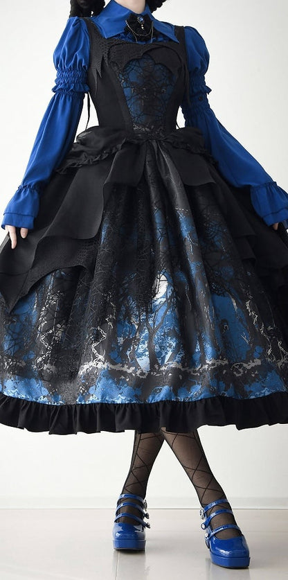 Blue with Layered Dress Irregular Lolita Gothic Overlay JSK Black
