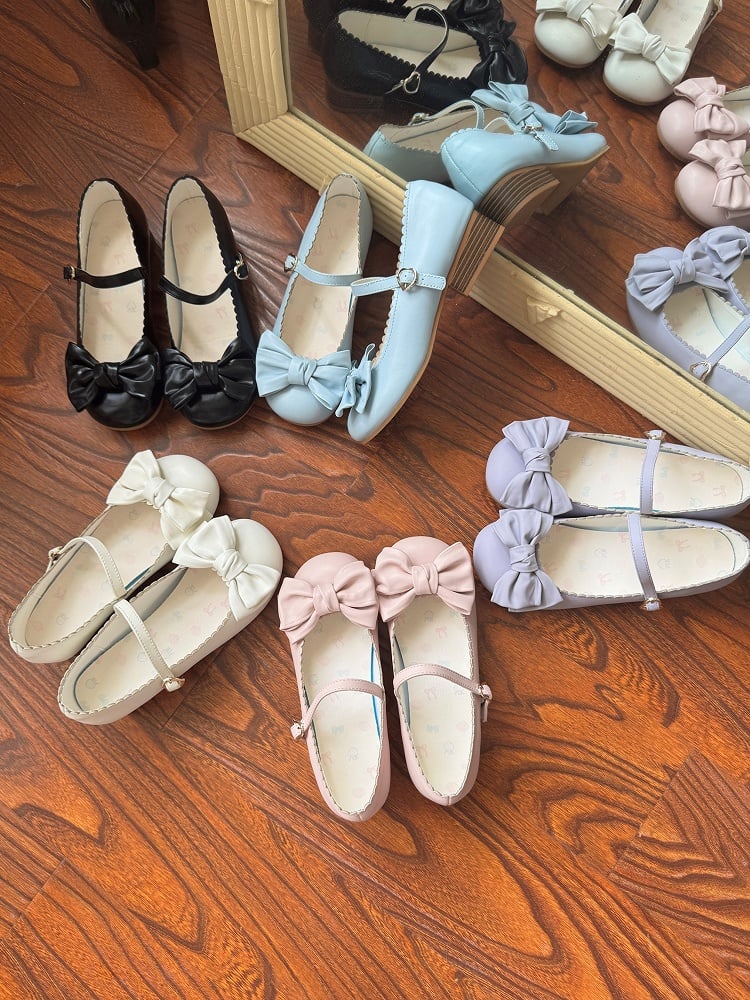 Pink with Design Sweet Lolita Heels Edge Round Toe Low Scalloped