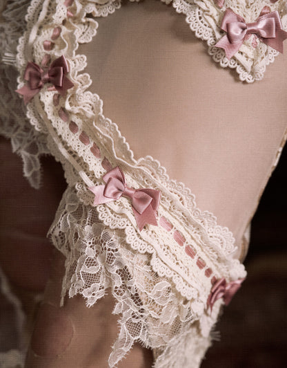 Side Heart-shaped Skirt Bow and Accents Lace Cutout Pink