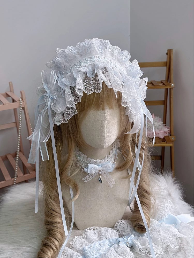 Blue Lace Ruffled Light Hairband White