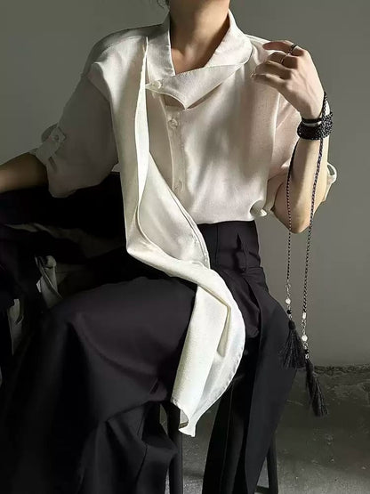 Button Beige Princely Shirt Placket Style with Front Ribbon Decorative