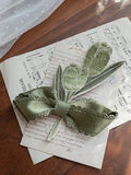 Embroidered Green Brooch and Bow Tulip