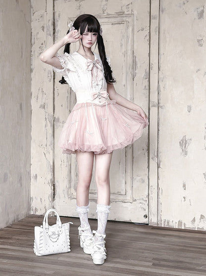 Pink Bubble Skirt with Detachable Rhinestone Bow - Ekomi