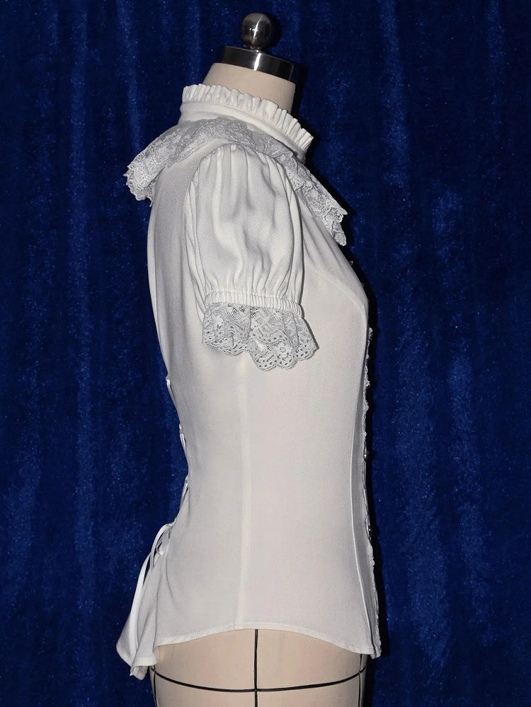 Sleeves Ruffle Short Shiro Gothic Neckline Shirt Lolita White
