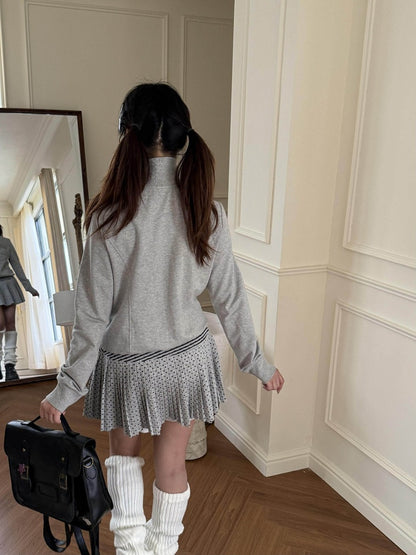 A-line Embroidery Skirt with Striped Short Polka-dot Knit