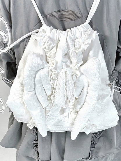Wing Drawstring Shoulder Bag with Ruffle - PICKYBONE