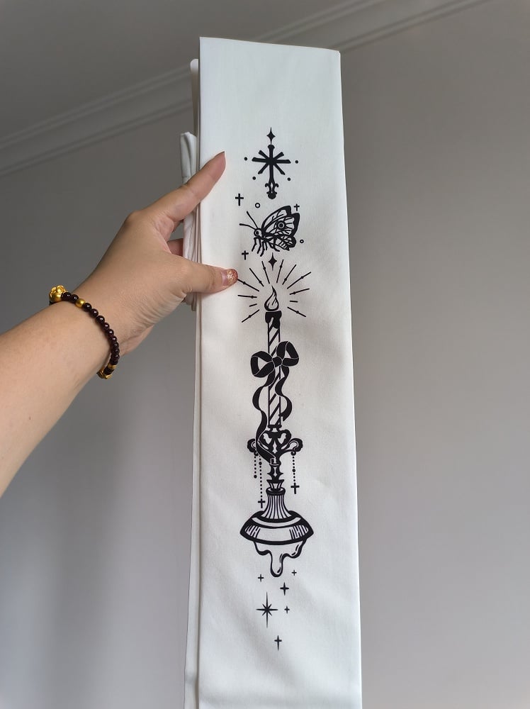 Strumpfhose Schmetterling und Kandelaber Print Gothic Lolita Weiß